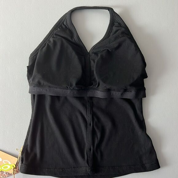 New OGL Plantive® Stretch Cotton Halter Neck Faux Button Placket Brami - Black - Picture 4 of 10